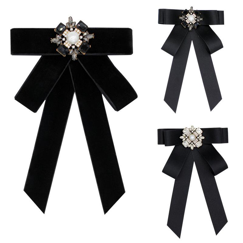 Black Fabric Bow Brooches For Women College Style Collar Flower Lapel Pins  Necktie  Jewelry Gifts