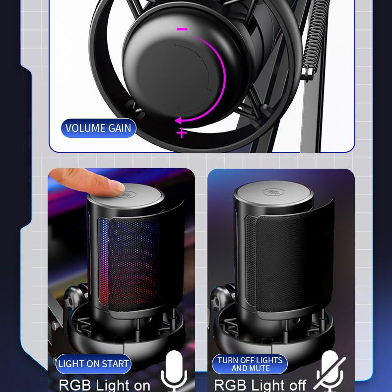 RGB USB Desktop Microphone for Live Streaming and Recording