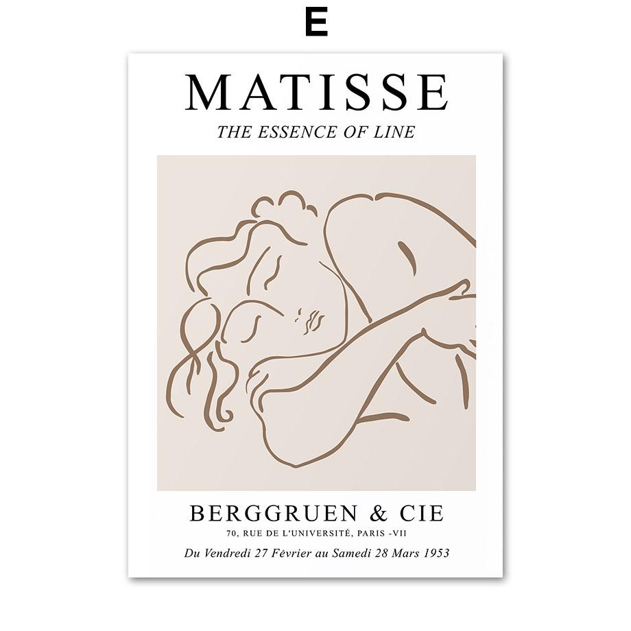 Matisse Figures Painting Leaves Lines Beige Abstract Poster Nordic Wall Art Print Vintage Canvas Pictures For Living Room Decor