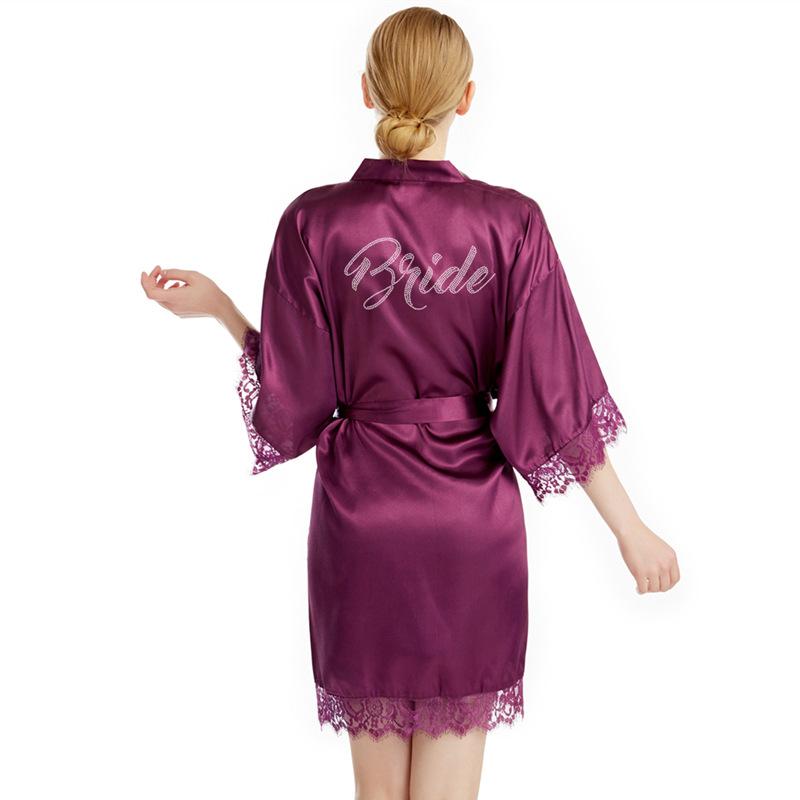 Women's high-end diamond-encrusted Bride lace cardigan wedding robe, European and American style silk bridal makeup morning robe