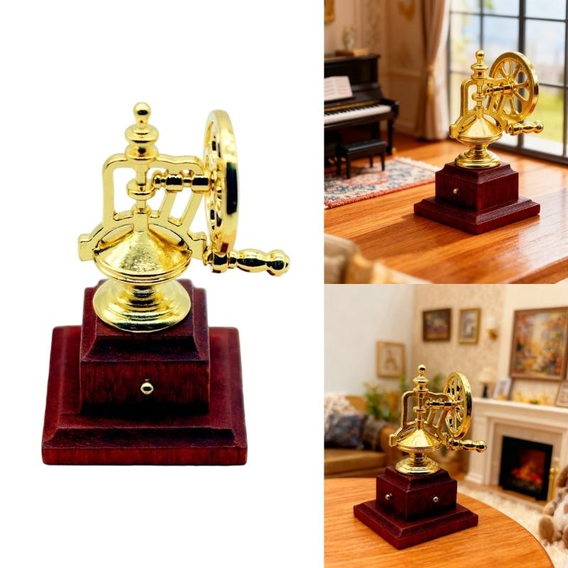 Miniature Retro Hand Cranked Sander Model Retro Design For Dollhouses Decoration And Collectible Item Alloy And Wood