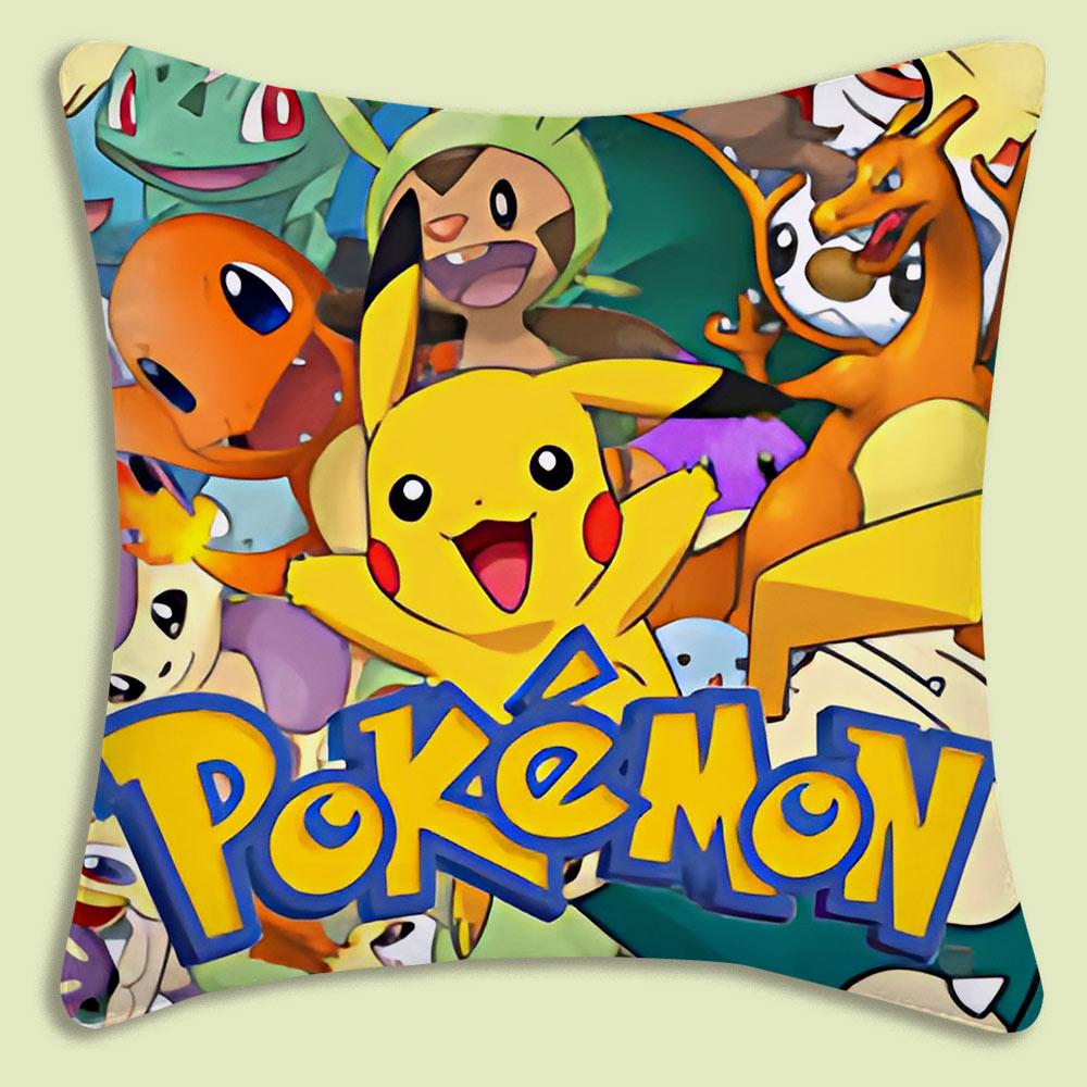 Anime P-Pokemon Pillow Covers Cartoon Sofa Decorative Home Double-Sided Printing Short Plush Cute Cushion Cover