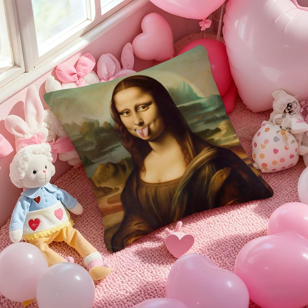 Modern Art Funny Mona Lisa Cushion Cover Pattern Printed Pillowcase for Living Room Sofa Cushion Cover & Bedroom Decor
