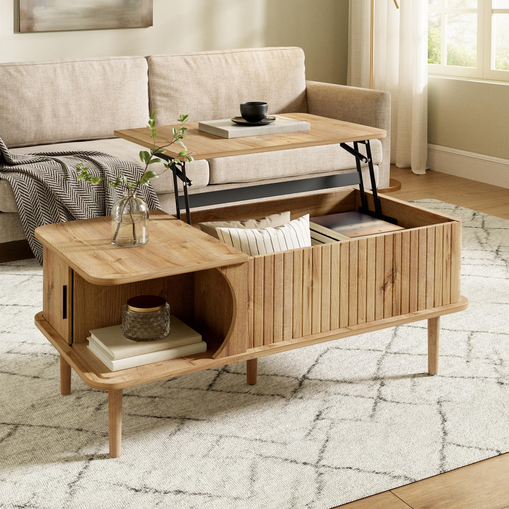 Modern Retro Coffee Table, Height-Adjustable Tabletop