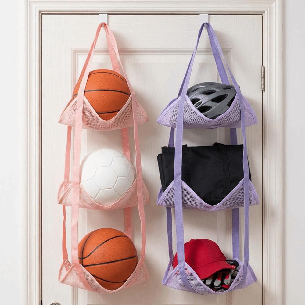 Wall Mounted Ball Storage Hanging Bag Large Capacity 3/4 Layers Sundries Mesh Hanging Bag Foldable Durable