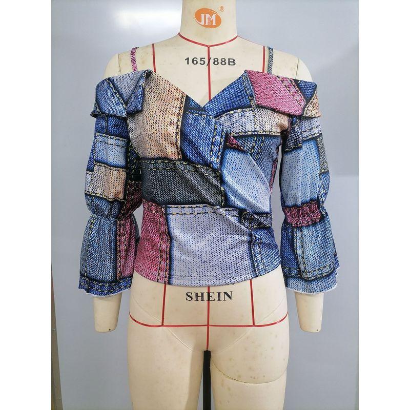 

Модный стиль Летняя женская одежда С принтом на бретелях с открытыми плечами Короткие топы Женская летняя рубашка с длинным рукавом, контролирующая талию и стройнящая Picture 2 S