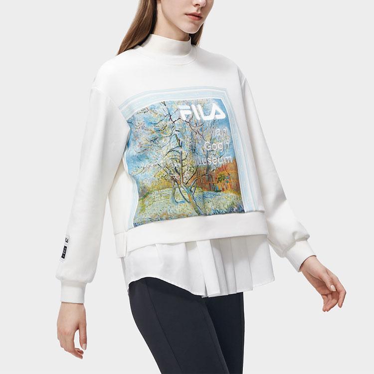 FILA X Van Gogh Museum Collaboration Van Gogh Collection Plant Logo Print Round Neck Fake Two-Piece Sweatshirt Women sweatshirt F11W318213F-WT
