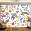 2D Classroom Decoration Backdrop, Hand Drawn Rocket Rainbow & School Items Banner