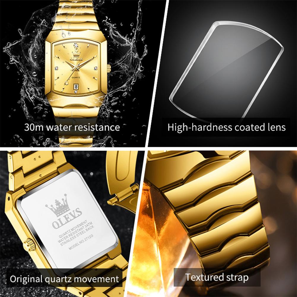 OLEVS Men Watches Fashion Original Gold Square Quartz Watch Waterproof Luminous Calendar Watches For Man Gifts Reloj 2712