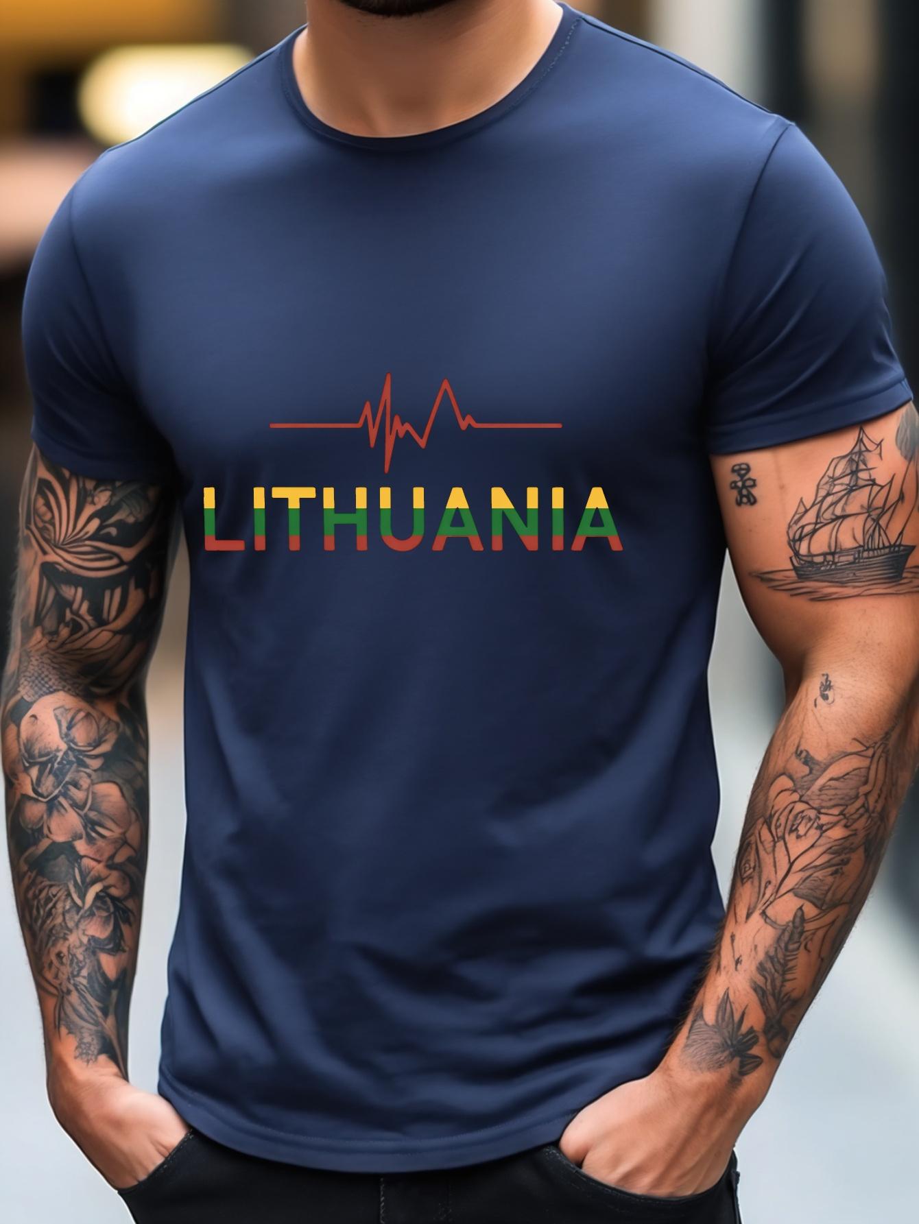 Lithuanian Flag Graphic T-shirt - Black with Red & Yellow Stripes M