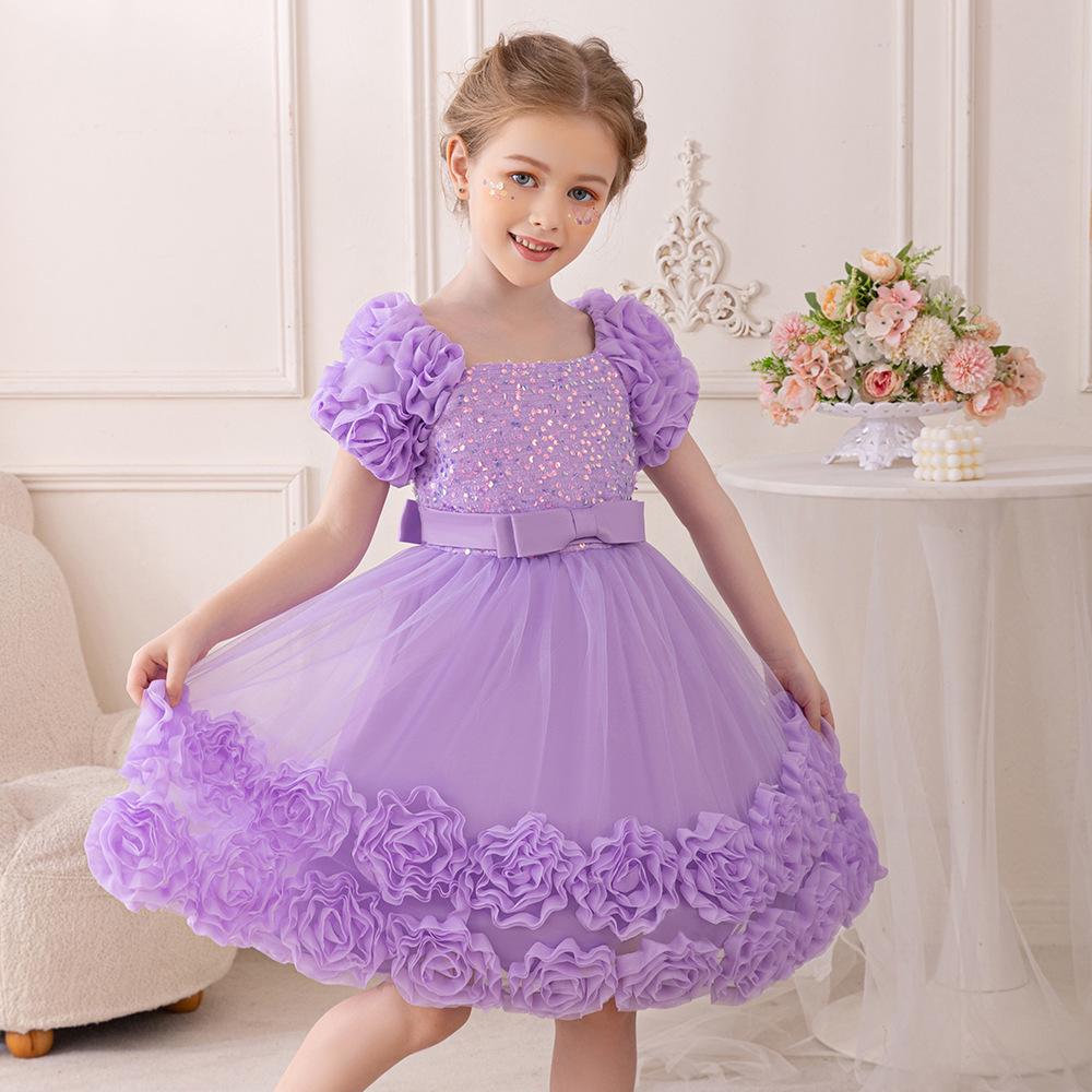 Girls' Flower Puff Tulle Dress - New Style Formal Skirt for Birthdays & Parties