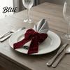 Elegant Retro Table Fabric Holders Velvet Napkin Bow Decorations 6Pcs Rings Christmas Red Decor Green Rings for Dinner Holiday