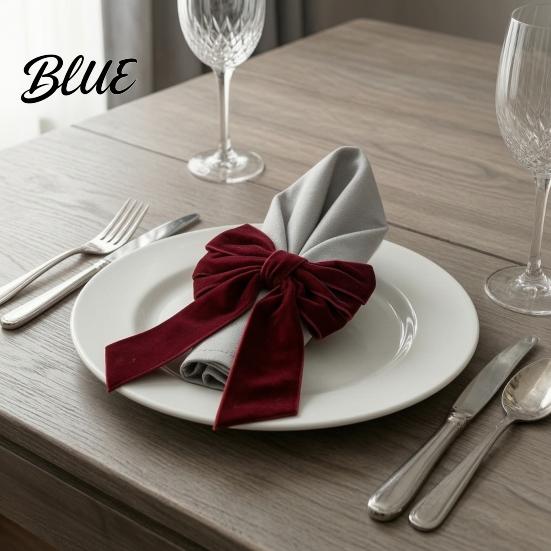 Elegant Retro Table Fabric Holders Velvet Napkin Bow Decorations 6Pcs Rings Christmas Red Decor Green Rings for Dinner Holiday