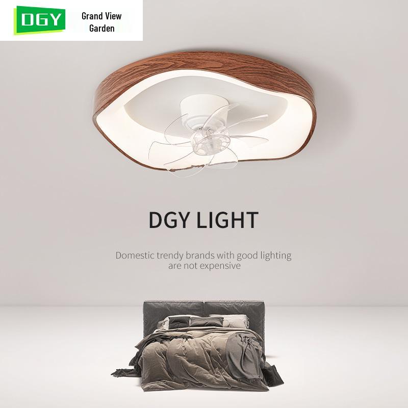 Mid-Century Walnut Wood Grain 360° Oscillating Fan Light for Bedroom or Children's Room