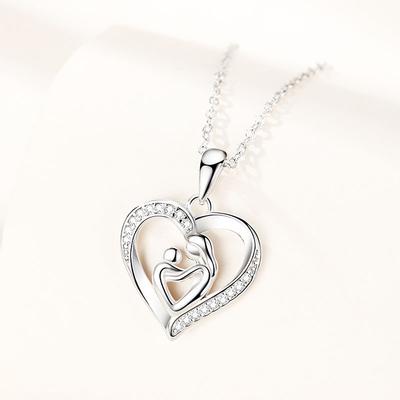 Mother and Son Concentric Necklace for Women, Tide Mother and Son Embrace Love Heart-shaped Collarbone Chain