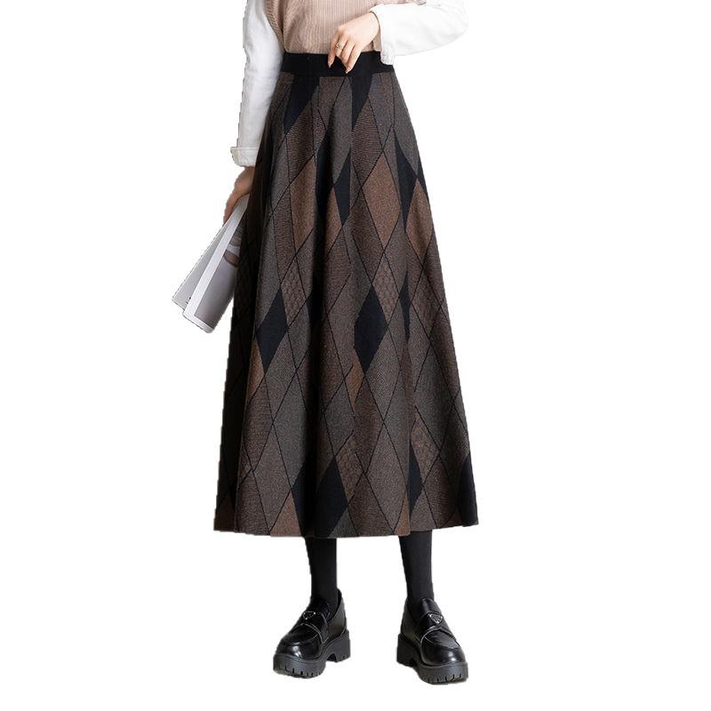 Damen Vielseitiger Karierter A-Linien Midi-Rock - Herbst/Winter Schlankmachendes Ausgestelltes Design