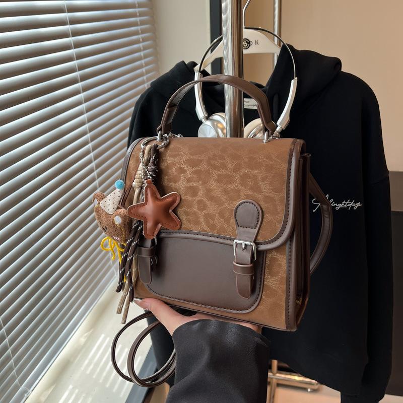 Leopard print retro backpack women's fashion niche design student class schoolbag Korean version ins street trend backpack