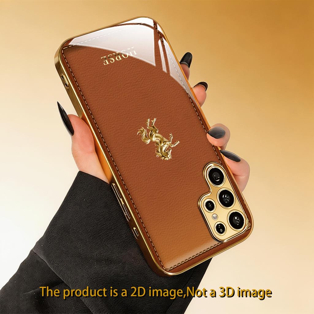 2D Brown Background Golden Horse Design Phone Case for Galaxy S26 S25 S24 S23 Ultra S22 Ultra S20 Ultra 56 A72 A73 5G