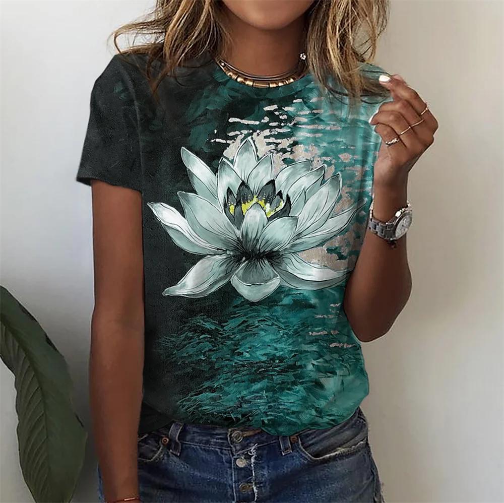 3D Flower Printing T-shirt For Women's Summer Tops Tees Fashion Casual Female T Shirt Oversized Y2k Woman Gilrs Clothing