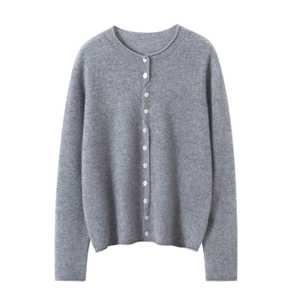 100% reiner Kaschmir Cardigan mit Rollsaum für Damen - Schlankmachender Herbst/Winter Strickpullover im Mehrknopf-Stil