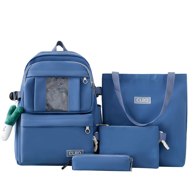 Four-Piece Backpack Set Girls Large Capacity Backpack Solid Color Junior High School Student School Bag