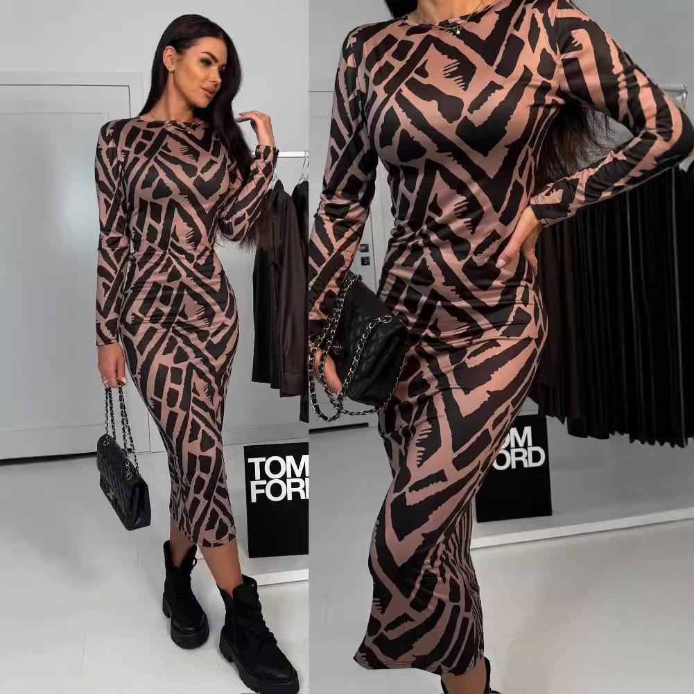 2024 Autumn Abstract Stripe Mid-length Dress for Women