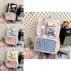 Girls Boys Korean Style Nylon School Backpack With Grid Print And Bow Decoration For Middle School Students