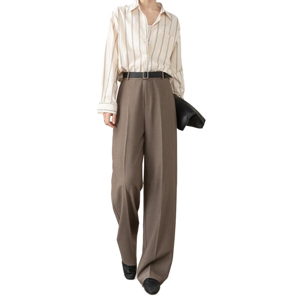 Suit Pants Women's Autumn Scimitar Wide-leg Pants High Waist Loose Trousers Acetic Acid Tencel Wool Pants Professional Wear Women's Casual