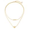 Double Moon Pendant Necklace Women's 18k Gold Plated Niche Design Round Beads 3 Round Beads Stainless Steel Necklace Tide