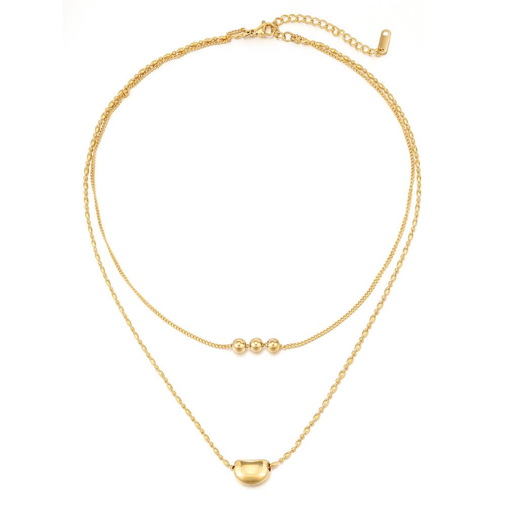 Double Moon Pendant Necklace Women's 18k Gold Plated Niche Design Round Beads 3 Round Beads Stainless Steel Necklace Tide