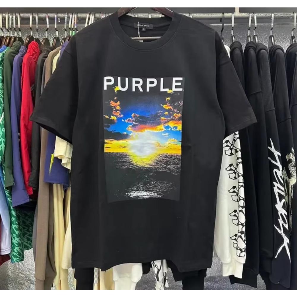 Purple Brand T Shirt Men Women Inset Crewneck Collar Regular Fit Cotton Print Tops US S-XL More Color
