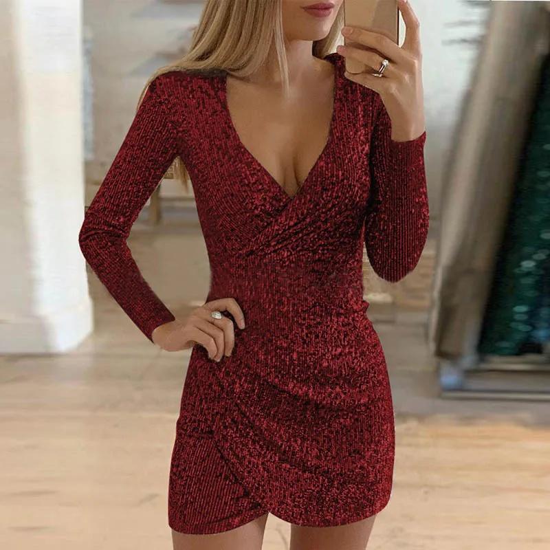 2026 Nuova Collezione Autunnale Mini Abito Sexy Scollo a V Abito Scintillante Design Unico con Sacca Moda Donna