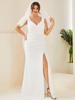 Ever-Pretty Plus Size Deep V-Neck Sleeveless High Slid Simple Wedding Dresses for Bride White