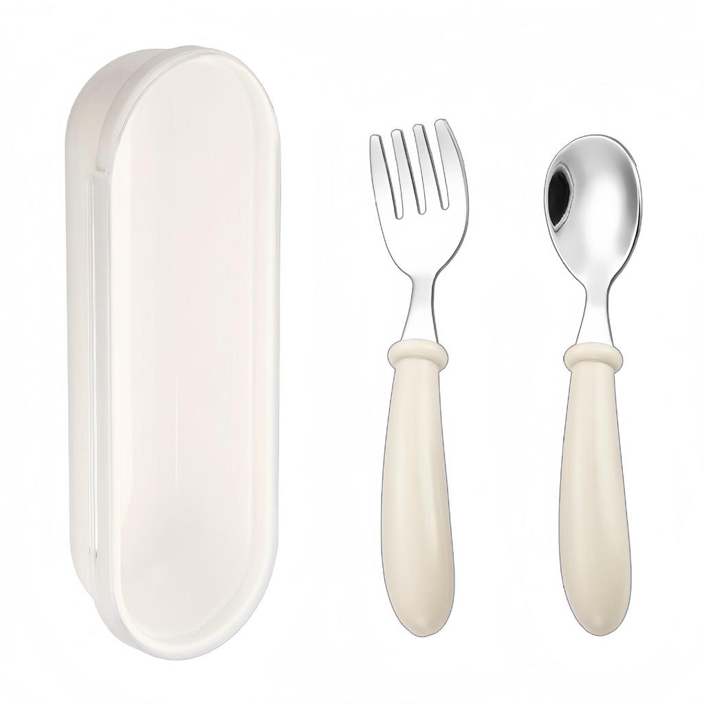 304 Stainless Steel Children's Spoon and Fork Set with Thick Round Handles - Cartoon Design, Cute Dining Tableware for Mother and Baby Gift Set.