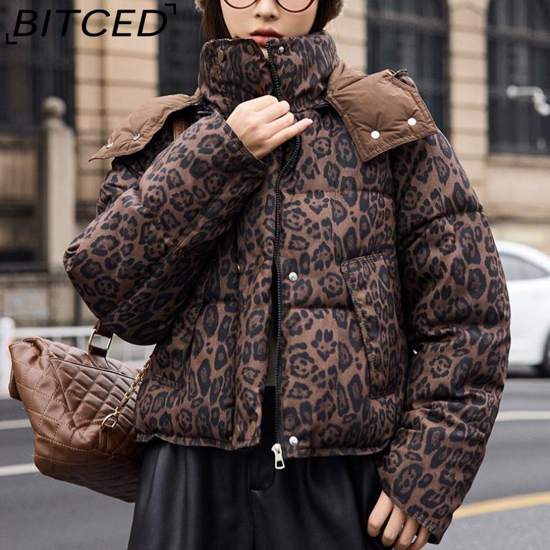 BITCED Short-Length Leopard Print Cotton Jacket for Women with Hood Minimalist Fashion Design, Oversized Fit, Unique Style Cotton Coat