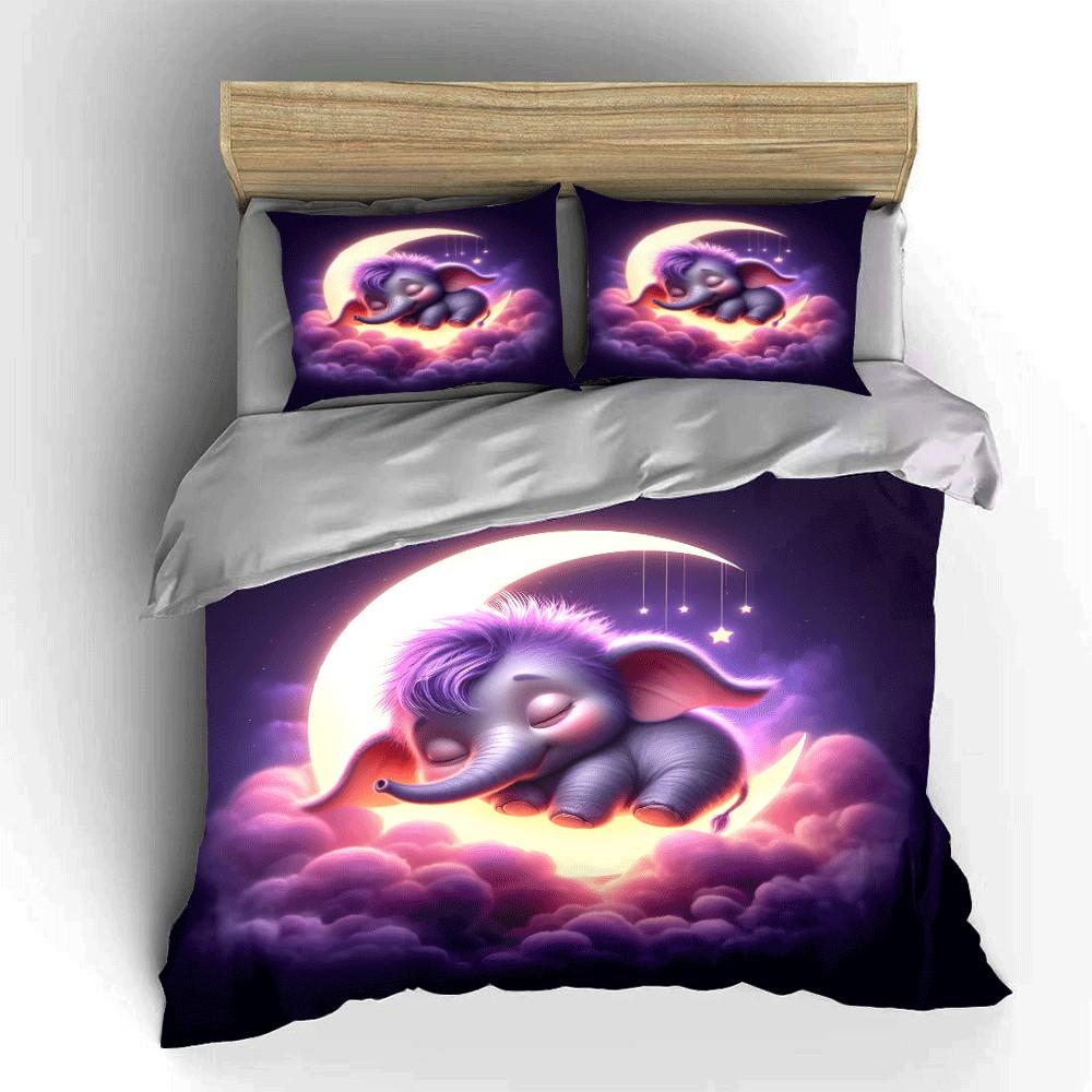 Dreamy Elephant Moonlight Set Exquisite three-piece bedding set gift for kids and adults 135x200cm