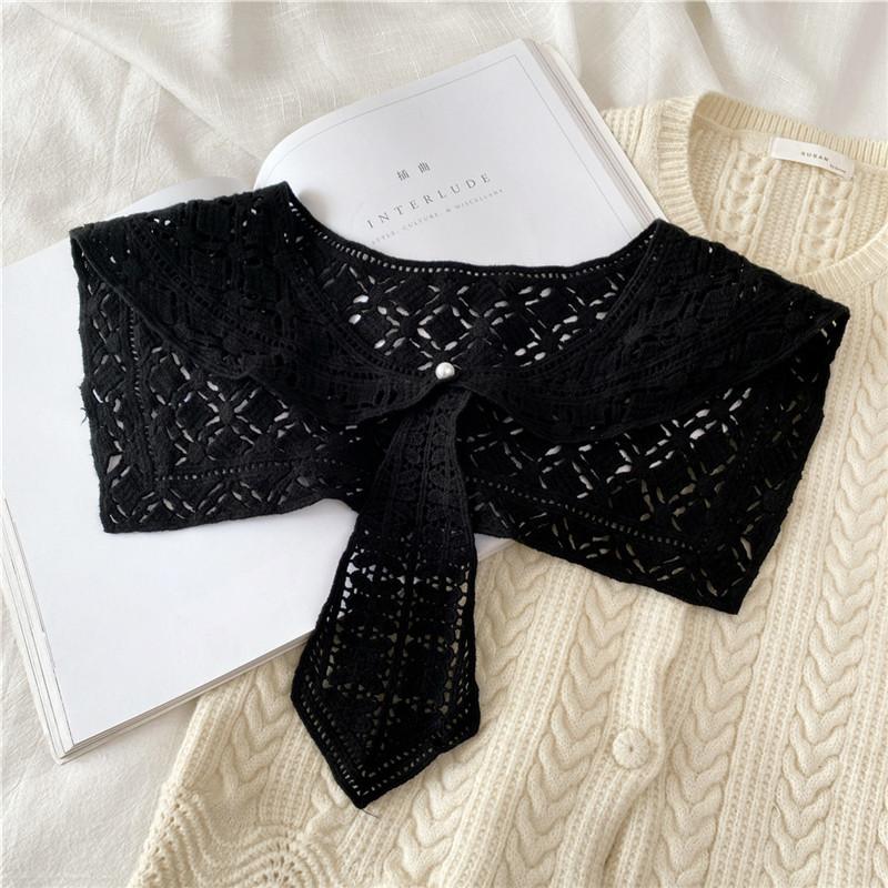 Women Solid Shirts Blouse Sweaters Detachable Collars Shawls Hollow Neckerchief Decoration Fake Collar Tie Scarf Accessories