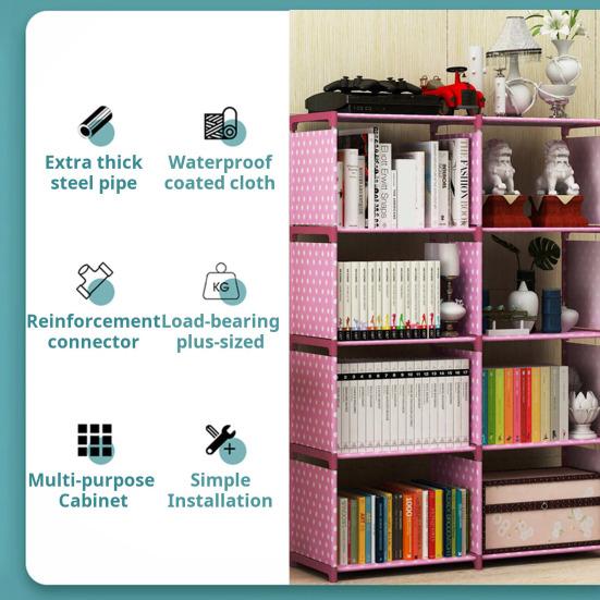 Storage Rack Easy Assembly Metal Tubes Non-Woven Fabric Dustproof Waterproof Large Capacity Book Organizer