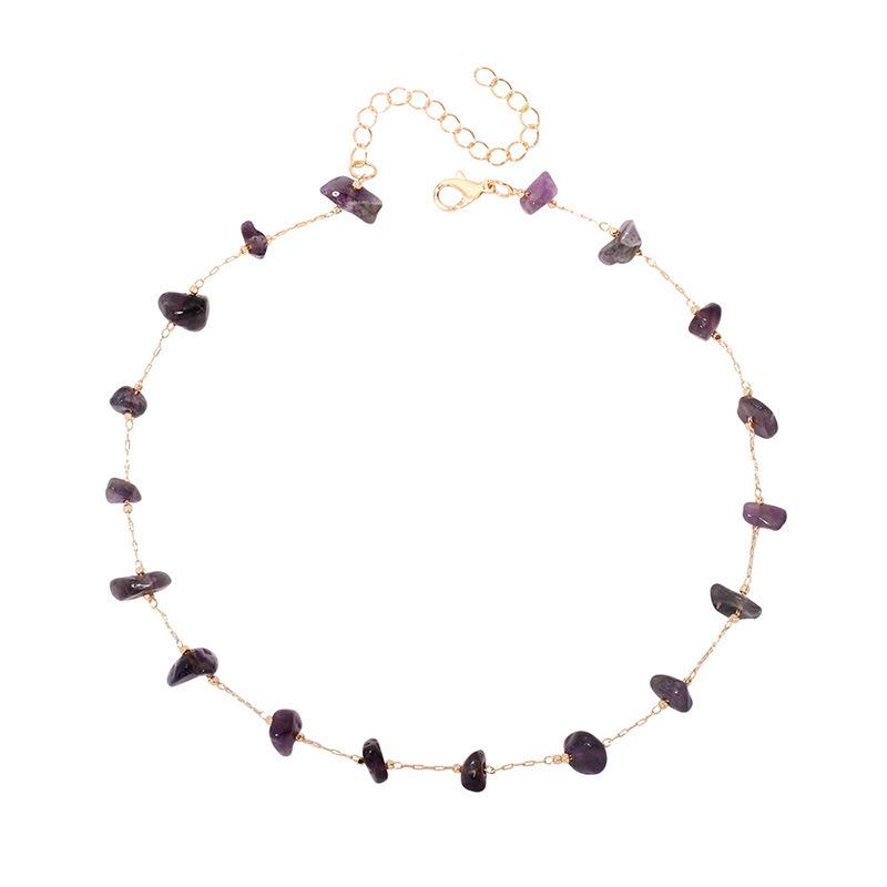 European Cool Tone Amethyst Necklace, Creative Stackable Natural Stone Clavicle Chain