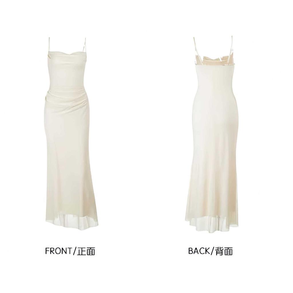 Light Luxury Swinging Neck Tulle Suspender Dress Female Slim Celebrity High-end Temperament Long Dress