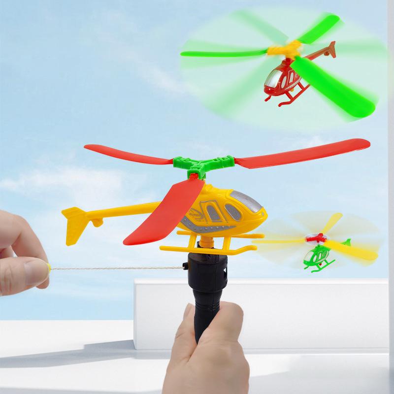 Classic Outdoor Game Handle Pull Line Helicopter Draw Rope Take-Off Small Plane Interactive Educational Toys Children'S Gift