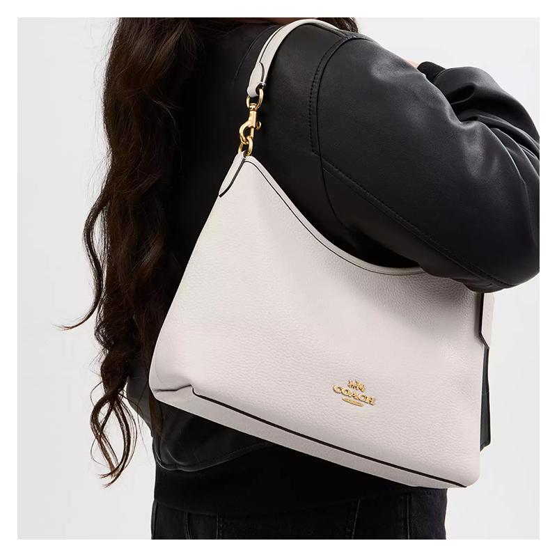 COACH Laurel 31 Logo Logo Zipper Closure Pebbled Leather Crossbody Shoulder Bag Large Women's Gold Chalk
