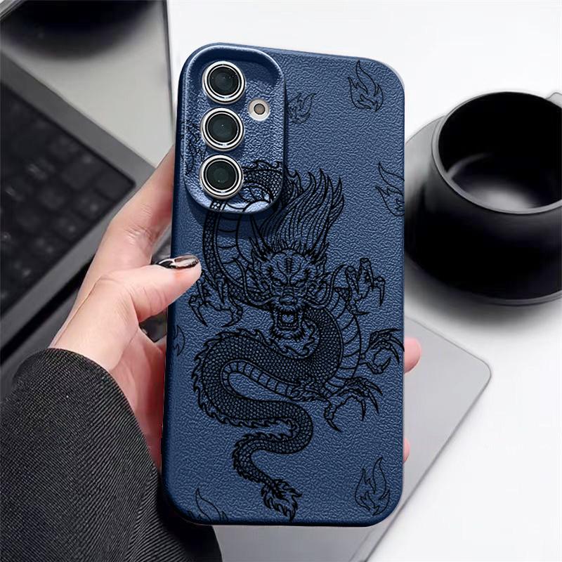 Husă Moale TPU cu Model Dragon Pentru Samsung S25 Ultra S24 FE S23 S22 A56 A36 A16 A15 A55 A35 Textură Piele Mată Subțire Rezistentă la Șocuri Husă Bumper