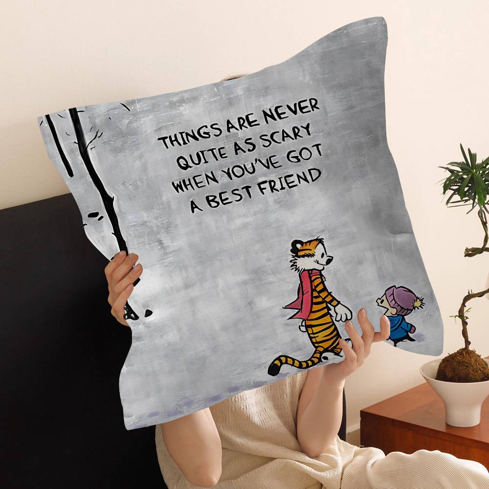 Anime Calvin And Hobbes Cushion Cover Inches Farmhouse Decor Home Throw Pillow Covers For Couch Decorations