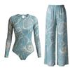 Costume da Bagno da Donna a Maniche Lunghe con Stampa Conchiglie - Protezione Solare, Snellente e Copre la Pancia, Taglie Forti, Vestibilità Conservativa, Ideale per Terme e Spiagge.