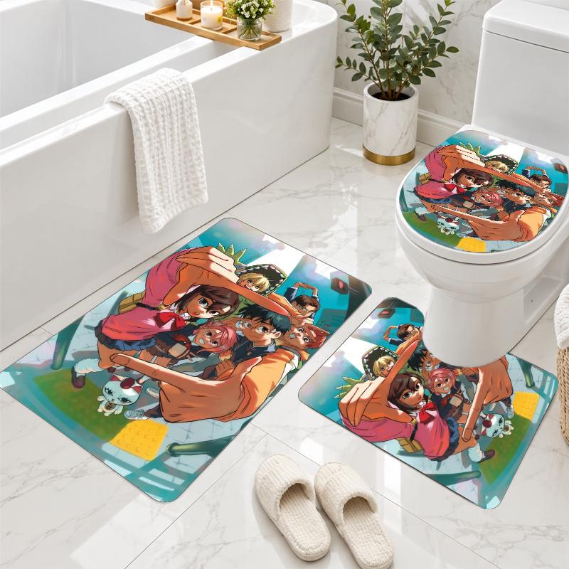 3Pcs Flannel Toilet Mat Set Dandadan Bathroom Rug Non Slip Bath Carpet Home Decor
