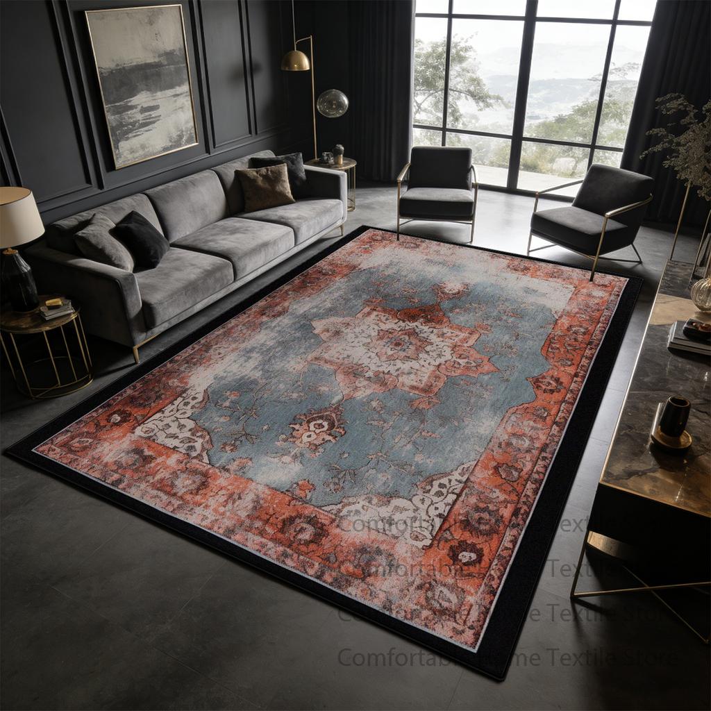 Dark toned Distressed Persian Living Room Carpet Decoration Bedroom Bedside Antiskid Fluffy Rug Washable Soft Coffee Tables Mat
