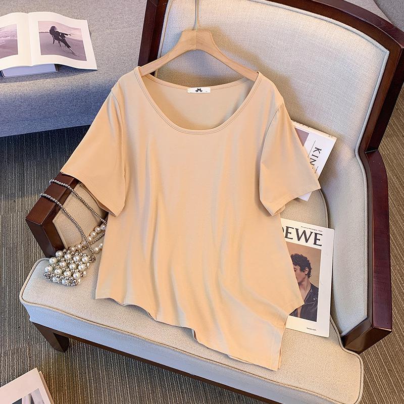 

Deformation Strategy Женская хлопковая футболка однотонная большого размера - Летний топ с коротким рукавом свободного кроя, стройнящий фигуру 5XL for 220-260 jin