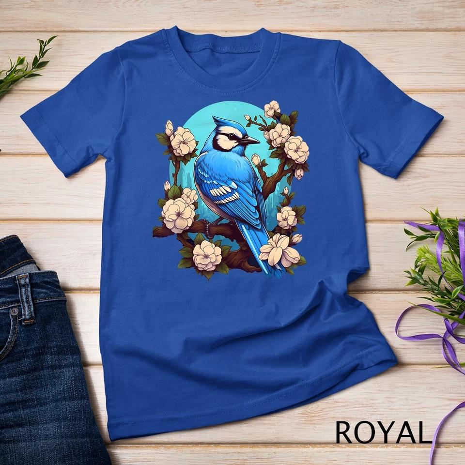 Cute Cottagecore Aesthetic Floral Blue Jay Bird T-Shirt Unisex T-shirt 7 2XL