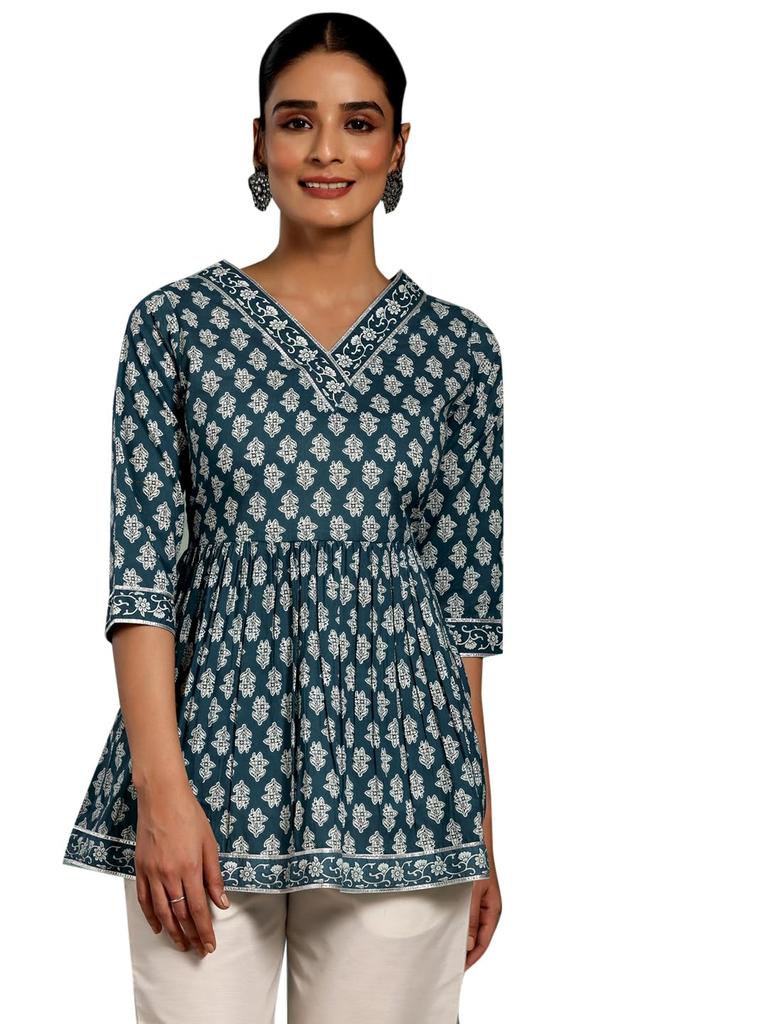 Libas Women's Printed A-Line Kurtis (26593_Blue